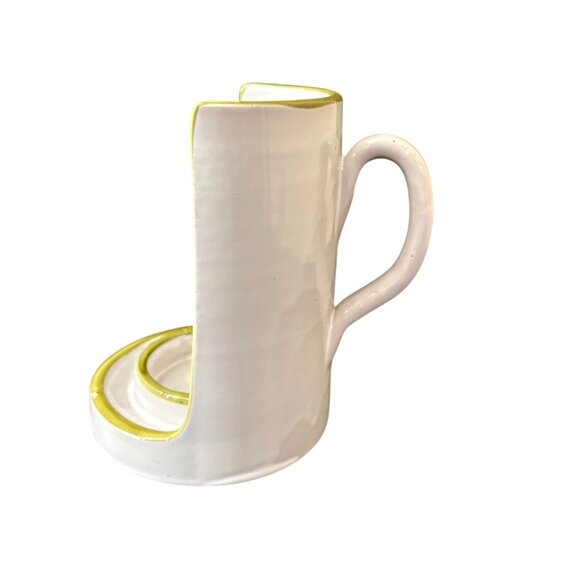 Hand-Painted Ceramic Candle Holder Scenic Church Trees Design White Olive Accent - Picture 3 of 7